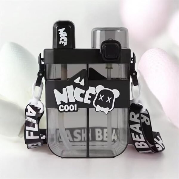 2in1 Dual Compartment Water Bottle with Straw & Adjustable Shoulder Straps