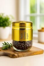 400ML Glass Food Storage Container with Stainless Steel Cover gold