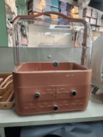 Dustproof Makeup Organizer and Storage with Lid and Handle for Vanity,