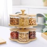 Rotating Glass Jar Set with Wooden Stand