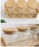 Kitchen Glass Jar Set with Wooden Holder - Image 4