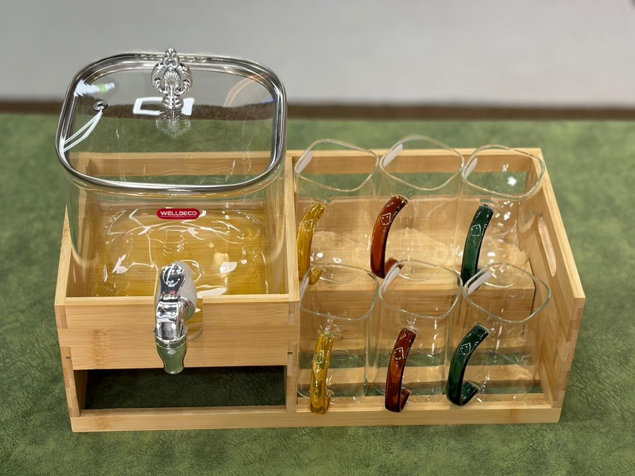 WhatsApp Image 2026-05-10 at 12.25.35 PM Glass Juice Dispenser with Bamboo Stand and Matching Glasses - Image 1