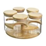 Rotating Spice Jar Set with Wooden Stand